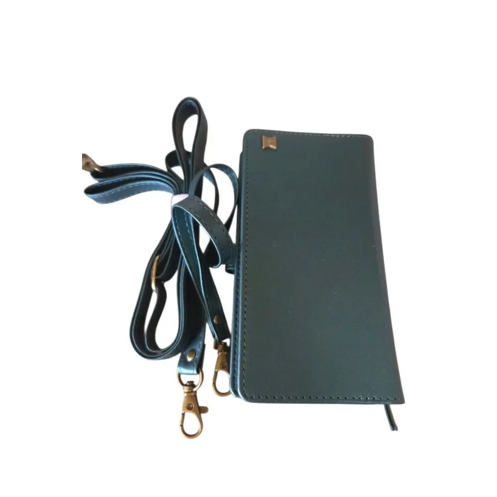 Green Synthetic Leather Wallet Case for iPhone 12 with Strap, Card Pocket